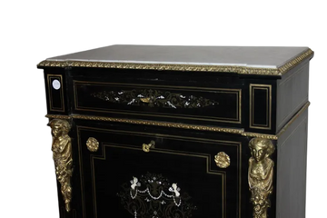 French Boulle secretaire desk chest in ebonized wood with bronzes and ivory, 19th century