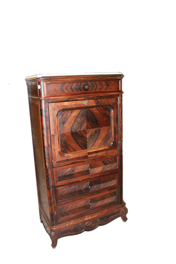 Small French Louis Philippe style 19th century secretaire desk chest in rosewood with white marble top