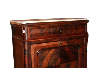 Small French Louis Philippe style 19th century secretaire desk chest in rosewood with white marble top