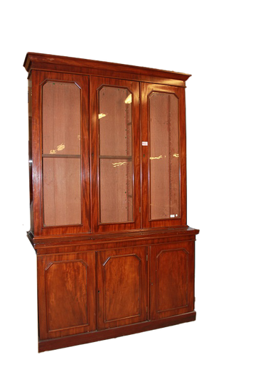 Large 19th century English Victorian style 3-door bookcase in mahogany