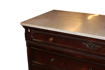 French chest of drawers from the 1800s, Louis Philippe style, in rosewood and white marble