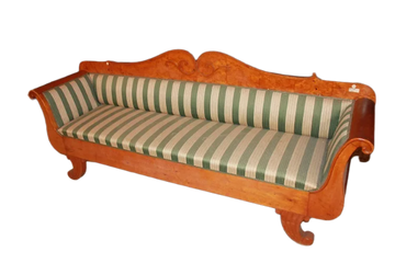 Sofa from Northern Europe 1800s Birch Wood Biedermeier Style with Carved Motifs