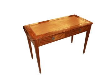 French 1800s Louis XVI Walnut Writing Desk with Inlays and Leather Top