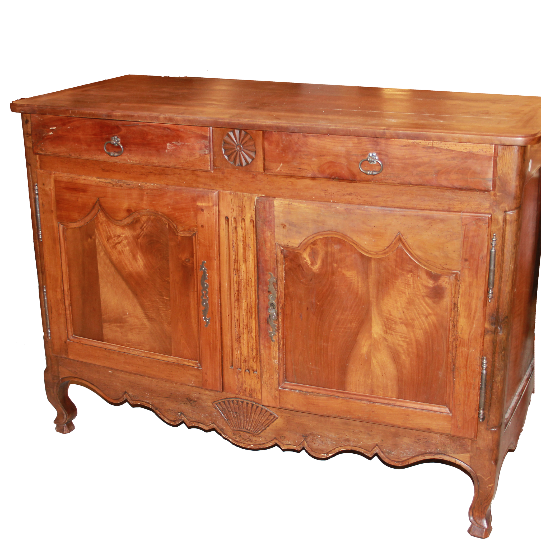 Buffet provençal du milieu des années 1800 avec 2 portes et 2 tiroirs en noyer