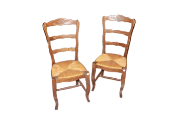 Set of 18 Provençal Walnut Wood Chairs with Rush Seats