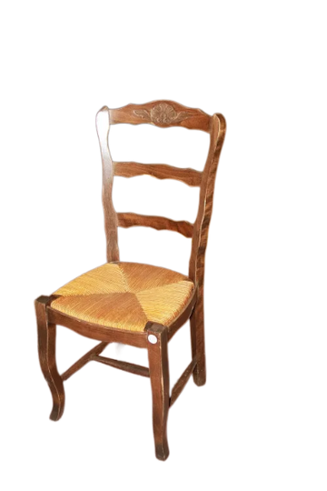 Set of 18 Provençal Walnut Wood Chairs with Rush Seats