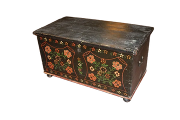 Small 19th Century Tyrolean Blue Lacquered chest with Floral Motifs