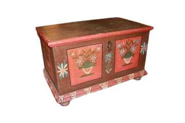 Large 19th Century Tyrolean Style Brown Lacquered chest Painted with Floral Motif