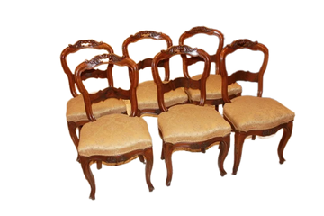 Groupe de 6 Chaises Louis Philippe Françaises en Noyer Flammé