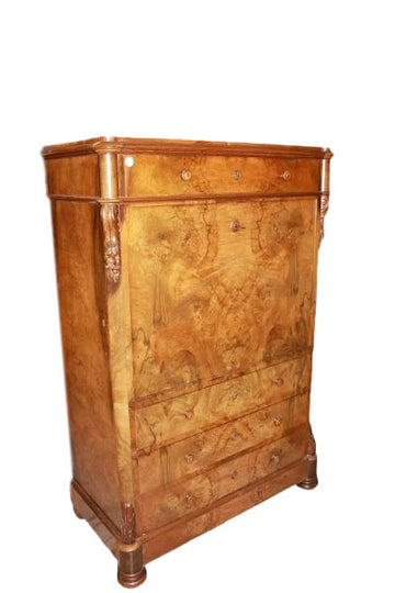 Walnut Root Veneer Biedermeier Style Secretary desk chest from the 1800s Northern Europe