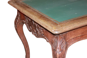 Table bureau avec plateau en cuir en bois de chêne de style provençal, 1800