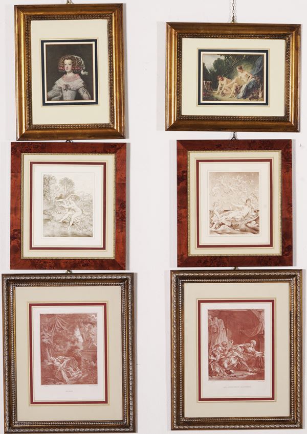 Set of Six Engravings with Various Themes, Early 1900s: Elegance and History