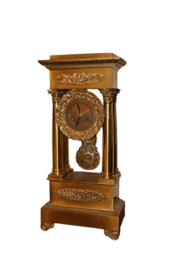 1800s French Empire Style mantel clock in mercury-gilt bronze