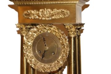 1800s French Empire Style mantel clock in mercury-gilt bronze