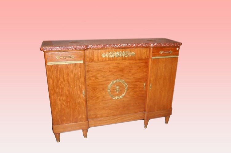 Credenza francese del 1800 con marmo e bronzi in legno citron wood