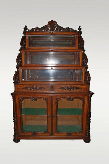 Credenza doppio corpo francese del 1800 stile Luigi Filippo in legno di mogano