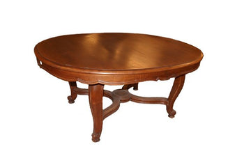 Grande table ovale antique à rallonges des années 1800 en noyer avec rallonges