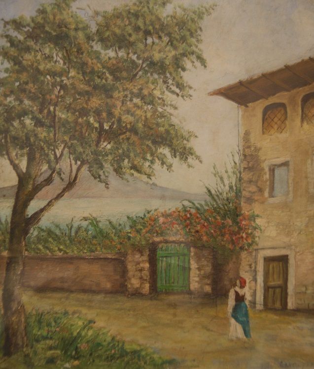 Antico quadro italiano di inizio 1900 paesaggio campestre casolare