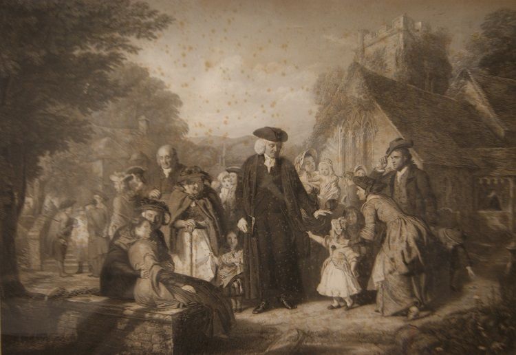 Antica stampa Inglese 1800 The village pastor (Pastore Evangelico)