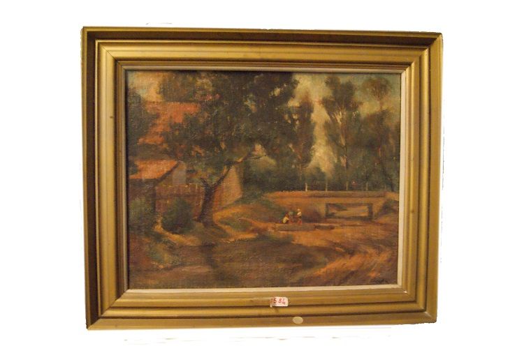 Olio su tela di inizio 1900 francese firmato Paesaggio campestre